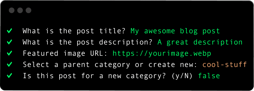 Example of CLI used to generate blog posts